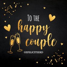 Felicitatiekaart getrouwd zwart confetti goudlook