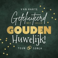 Felicitatiekaart gouden huwelijk goud confetti 50 jaar groen