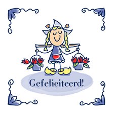 Felicitatiekaart hollands tegeltje met twee emmertjes tulpen