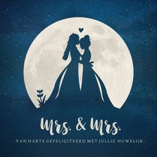Felicitatiekaart huwelijk - silhouet van 2 vrouwen in maan