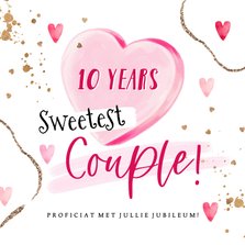 Felicitatiekaart huwelijk 'Sweetest Couple' snoephart goud