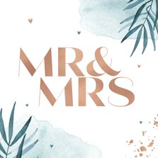 Felicitatiekaart huwelijk trouwen Mr & Mrs goud waterverf