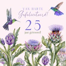 Felicitatiekaart huwelijksjubileum artisjok bloemen vogels