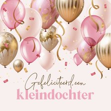 Felicitatiekaart kleindochter opa en oma ballonnen roze goud
