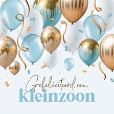Felicitatiekaart kleinzoon opa en oma ballonnen blauw goud