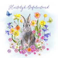 Felicitatiekaart konijn bloemen