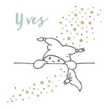 Felicitatiekaart met lijntekening van baby met sterrenregen