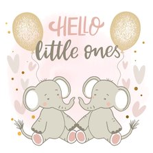 Felicitatiekaart met olifantjes tweeling meisjes