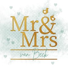 Felicitatiekaart Mr & Mrs gouden vogeltjes