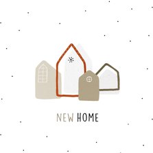 Felicitatiekaart 'New home' met illustraties van huisjes