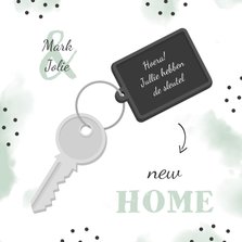 Felicitatiekaart new home sleutel met label