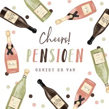 Felicitatiekaart pensioen cheers wijntjes confetti