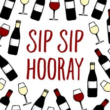 Felicitatiekaart 'Sip Sip Hooray' met wijnpatroon