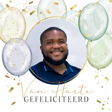 Felicitatiekaart stijlvol ballonnen confettisnippers foto