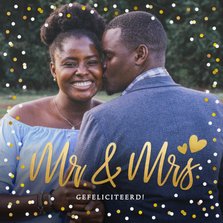 Felicitatiekaart trouwen met eigen foto en confetti kader