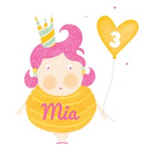 Felicitatiekaart verjaardag meisje ballon geel