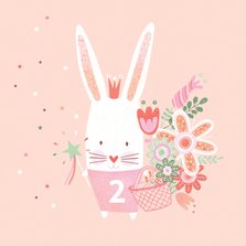 Felicitatiekaart verjaardag roze konijn kroon