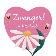 Felicitatiekaart voor zwangerschap met bloem en bijtjes