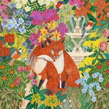 Felicitatiekaartje vossenpaar in een bloemen tuin