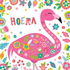 Flamingo verjaardagskaart met bloemen