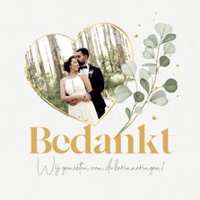 Fotokaart bruiloft eucalyptus goud hartjes