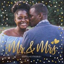 Fotokaart felicitatie huwelijk Mr & Mrs getrouwd