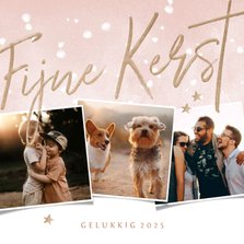 Fotokaart fijne kerst met 3 foto's en waterverf sneeuw