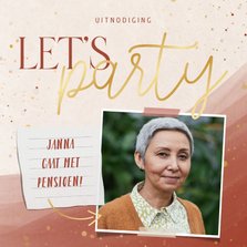 Fotokaart let's party pensioenfeest vrouw