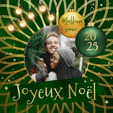 Franstalige kerstkaart groen kerstballen foto ster