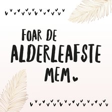 Fryske moederdagkaart roze  met veertjes