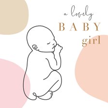 Geboorte felicitatie kaart met lijntekening van baby