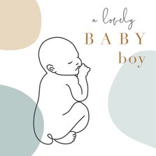Geboorte felicitatiekaart jongen met lijntekening van baby