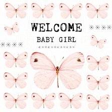Geboortefelicitatiekaart Welcome Baby Girl met vlinders
