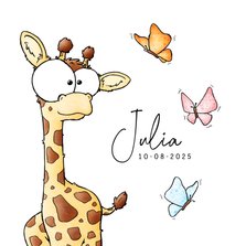 Geboortekaart kleine giraf met vlinders
