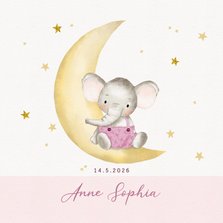 Geboortekaart olifantje op maan met sterren-meisje