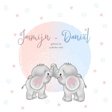 Geboortekaart olifantjes jongen en meisje tweeling