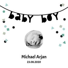 Geboortekaartje baby boy slinger confetti