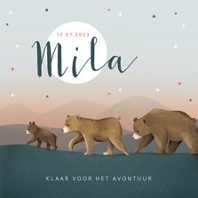 Geboortekaartje berenfamilie illustratie meisje sterren maan