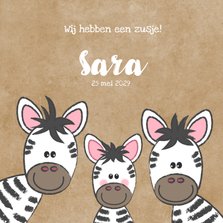 Geboortekaartje broertje of zusje met schattige zebra's 