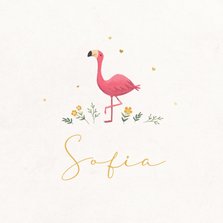 Geboortekaartje flamingo minimalistisch hartjes goud bloemen
