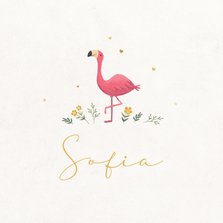 Geboortekaartje flamingo minimalistisch hartjes goud bloemen