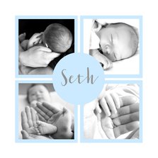Geboortekaartje foto's vakjes lichtblauw jongen