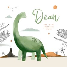 Geboortekaartje groene brontosaurus jungle hartjes koper