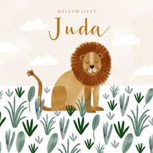 Geboortekaartje hip leeuw savanne illustratie
