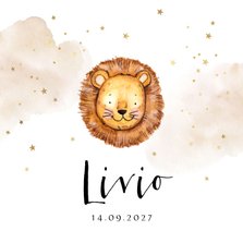 Geboortekaartje illustratie watercolor leeuw sterren goud