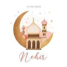 Geboortekaartje islamitisch maan moskee sterren hartjes