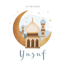 Geboortekaartje islamitisch moskee maan sterren hartjes 