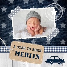 Geboortekaartje jongen foto sterren label