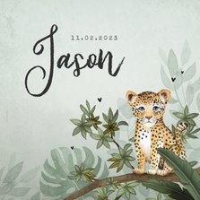 Geboortekaartje jongen luipaard botanisch groen jungle