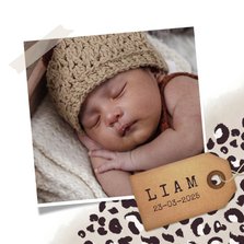 Geboortekaartje jongen met taupe panterprint en foto